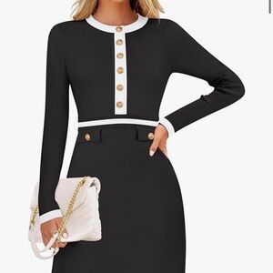 Elegant Navy Blue Dress with Gold Accents